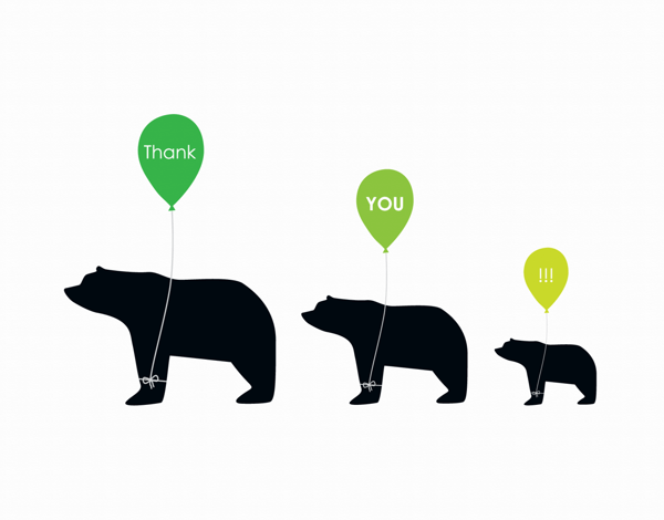 Cute bear graphic with balloons thank you card
