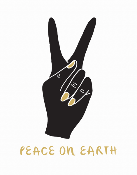 modern peace on earth greeting card with hand peace sign