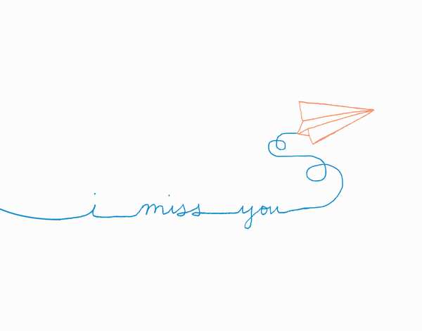 Drawing of Paper Airplane I miss you card