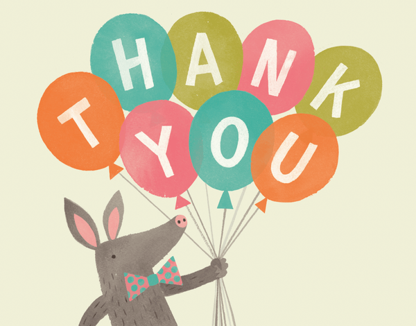 Vintage Hand Painted Balloon Thank You Card