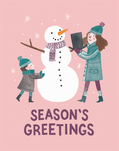 kids-playing-with-snowman-seasons-greetings