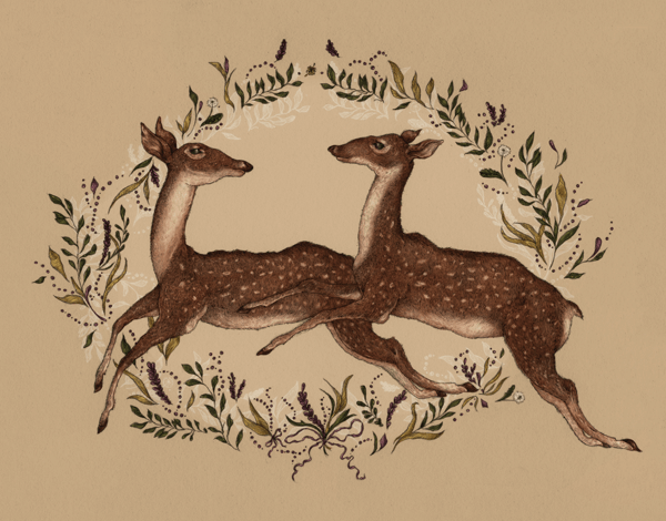 Vintage painted Jumping Deer everyday card