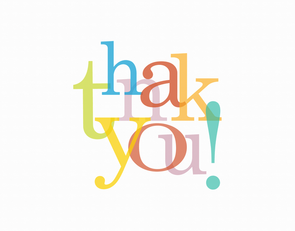Colorful overlapping letters thank you card