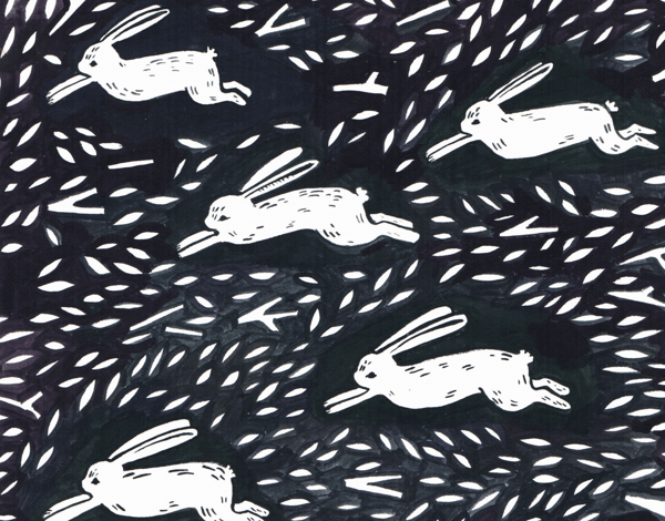 Black and White Rabbit Run Stationery