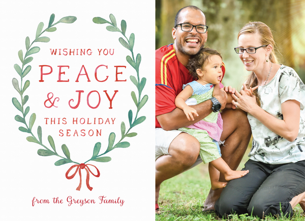 wishing you peace green holiday wreath holiday card template