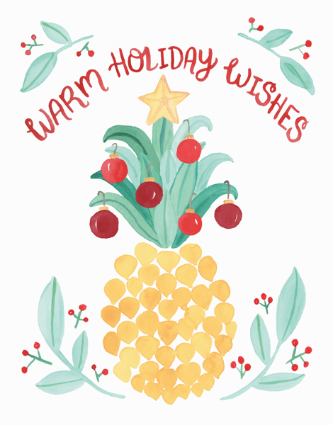 warm holiday wishes pineapple greeting card