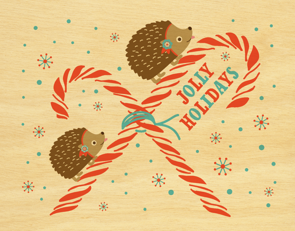 Hedgehogs and candy canes Jolly Holiday Card