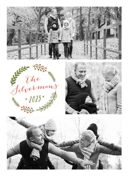 pretty wreath holiday card with multiple photos