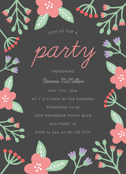 Grey Floral Party Invite