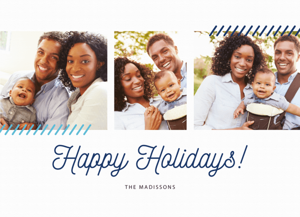 simple blue happy holidays script photo card