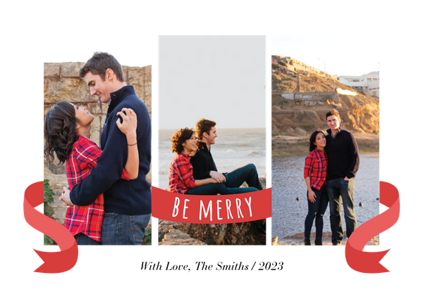 red be merry ribbon photo holiday card 