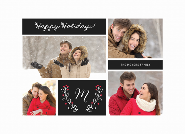classic photo holiday card with floral branches