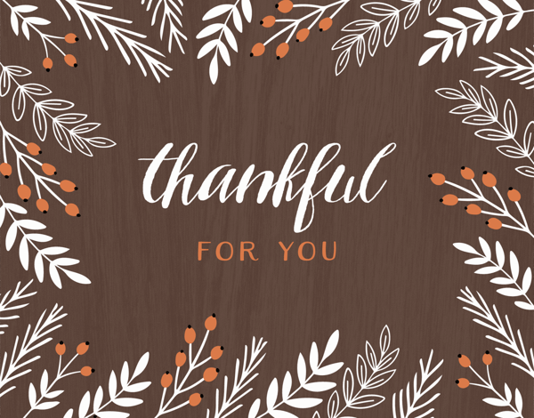 thankful for you greeting card with branches