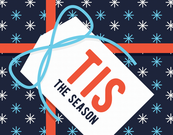 tis the season greeting card with gift tag illustration