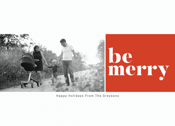 modern bold red be merry card with photo