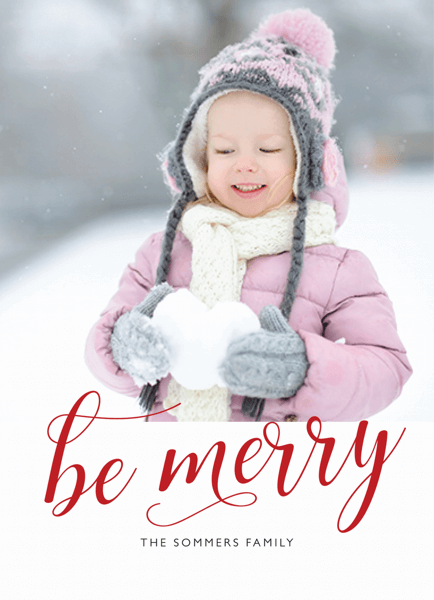 be-merry-red-script-photo-card