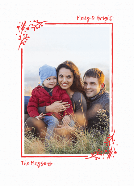 single photo holiday card with a simple red frame