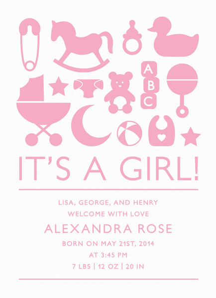 Pink Toys Birth Announcement