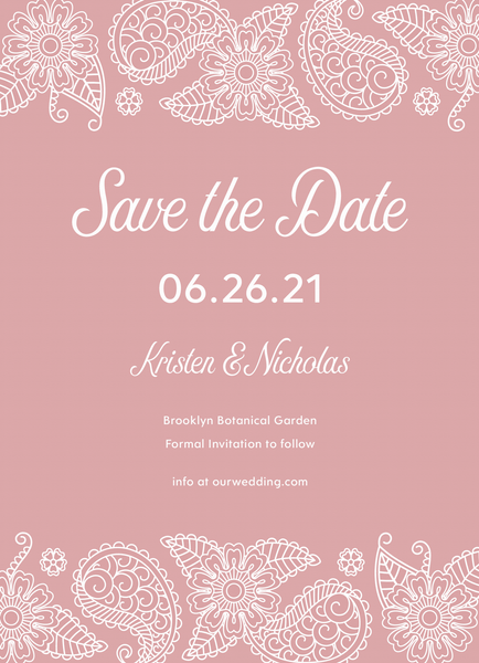 Pink Paisley Lace Save The Date