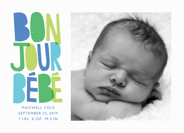 Bonjour Bebe Blue Birth Announcement