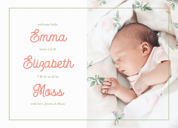 Blush Letters Birth Announcement