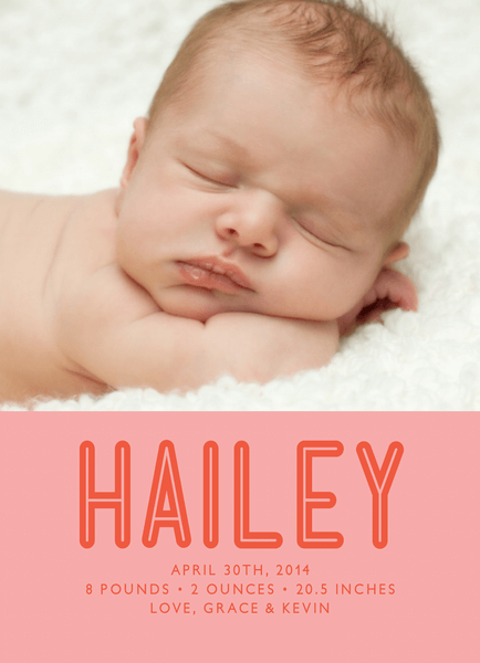 Bold Name Pink Birth Announcement