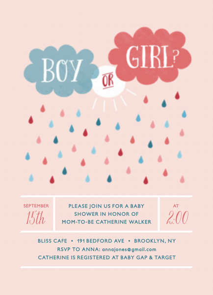 Clouds Boy or Girl Baby Shower Invitation