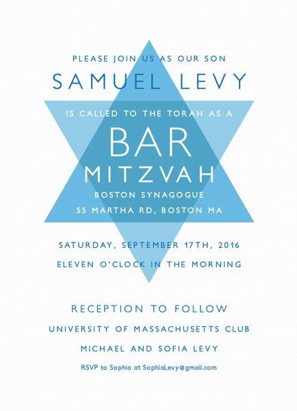 Modern Star of David Bar Mitzvah Invite