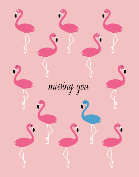Pink Flamingos Miss You Card