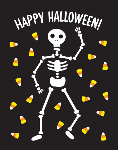 Skeleton and Candy Corn Halloween Card