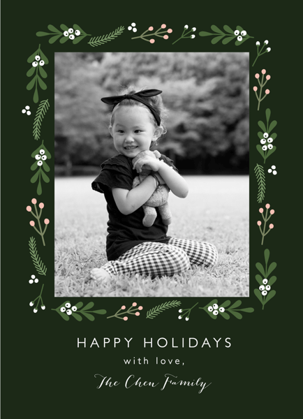 dark green folk floral holiday photo card