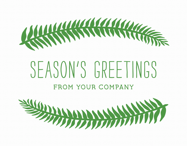 green company holiday card with fern adornment