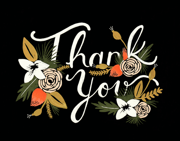 Black Thank You Card with Flowers