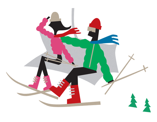 Couple on Ski Lift Stationery