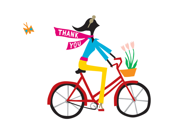 Girl on Bicycle Thank You Card