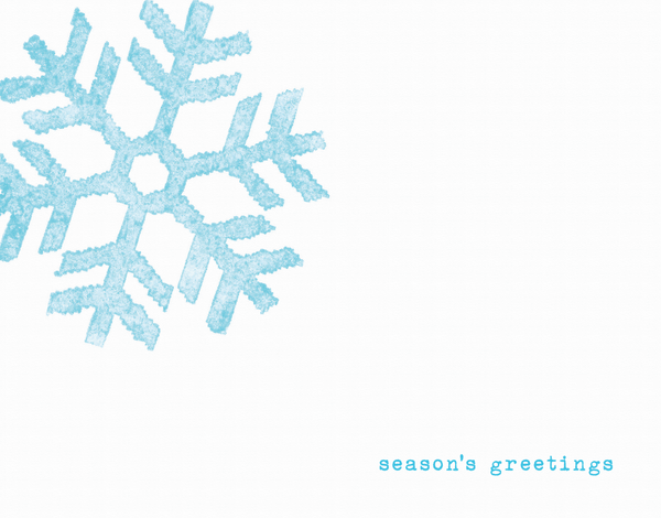 minimalistic seasons greetings card with blue snowflake