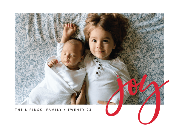 photo holiday card with simple red joy