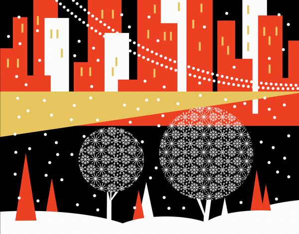 Winter City Scene Holiday Card