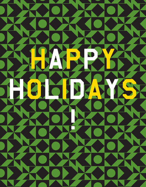 green and yellow happy holidays card