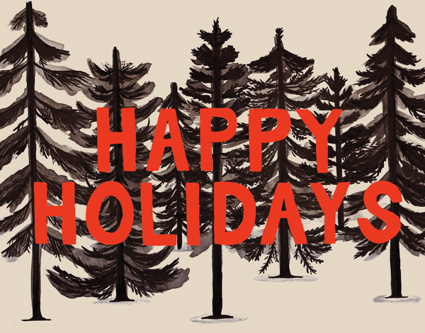Pine tree forrest happy holidays greeting card