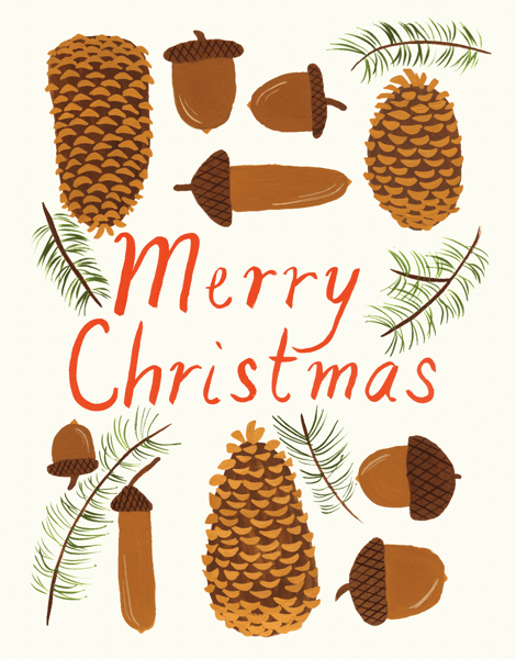 Acorns and Pinecones Christmas Card