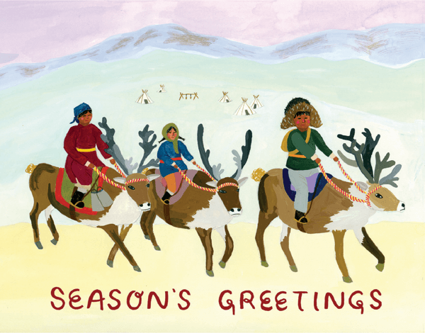 unique hand painted seasons greetings card