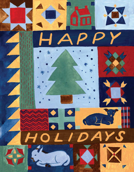 vintage quilt happy holidays greeting card