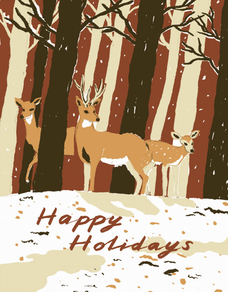 hand painted happy holidays card with deer
