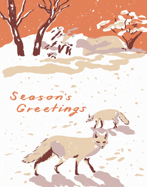 vintage season's greetings card with foxes
