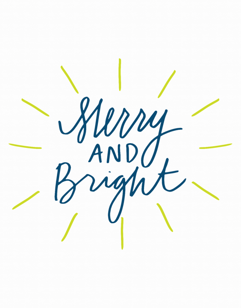 Script Merry and Bright Holiday Card