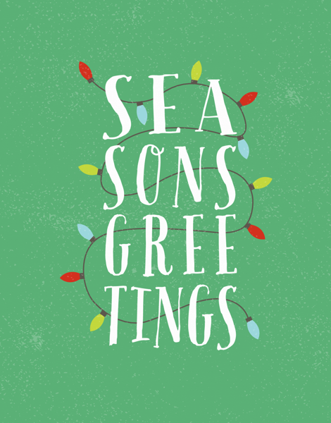 bright green holiday lights season's greetings card