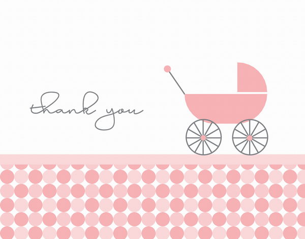 Pink Baby Carriage Thanks greeting