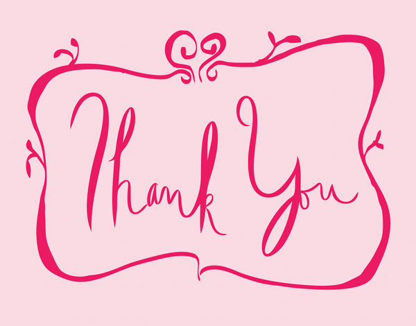 Girly Pink Bordered Thank You Card